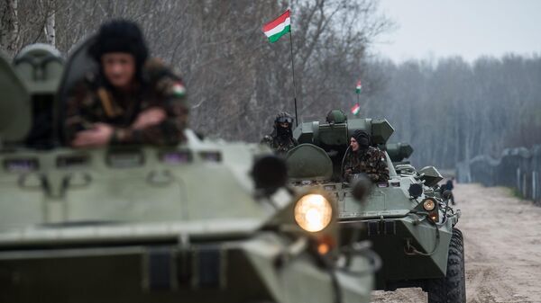 BTR armoured personnel carriers of the Hungarian Army patrol the area along the temporary border fence on the Hungarian-Serbian border near Roszke, 180 kms southeast of Budapest, Hungary, Saturday, March 19, 2016. (Sandor Ujvari/MTI via AP) - Sputnik Türkiye