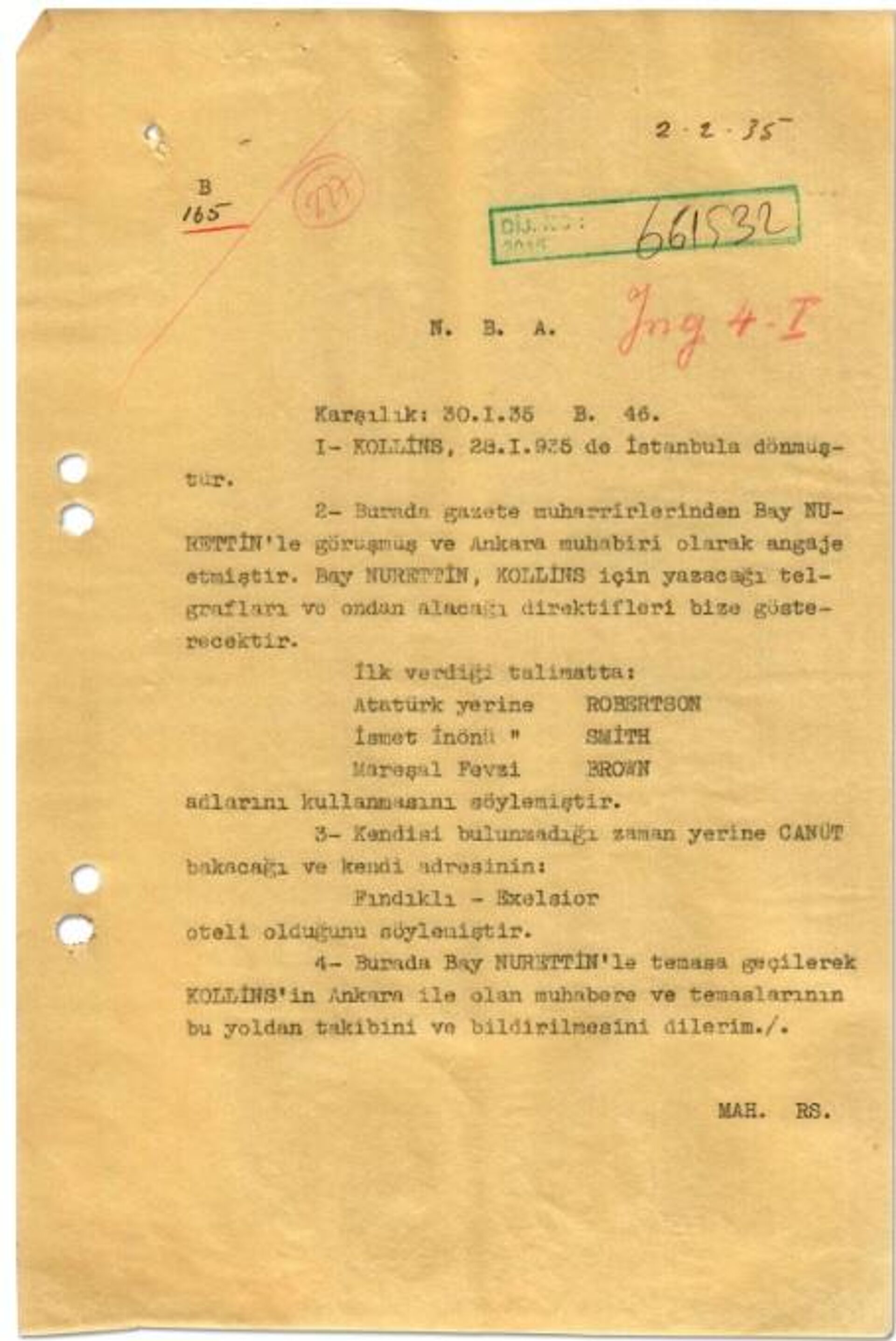 Faaliyetleri MAH tarafından kontrol altında tutulan Times Muhabiri Walter Collins’in irtibatlı olduğu muhabirin esasen MAH için çalıştığına dair Şubat 1935 tarihli belge - Sputnik Türkiye, 1920, 16.01.2025