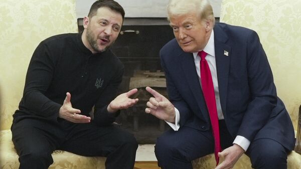President Donald Trump, right, meets with Ukraine's Volodymyr Zelensky in the Oval Office at the White House, Friday, Feb. 28, 2025, in Washington.  - Sputnik Türkiye