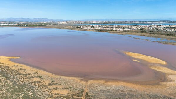 Avrupa&#x27;nın en büyük ve en tuzlu göllerinden biri olan Laguna Salada de Torrevieja, pembe rengiyle diğer göllerden biraz farklı. - Sputnik Türkiye