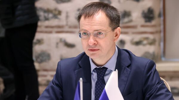 Помощник президента РФ Владимир Мединский во время российско-украинских переговоров в Стамбуле Помощник президента РФ Владимир Мединский во время российско-украинских переговоров в Стамбуле - Sputnik Türkiye