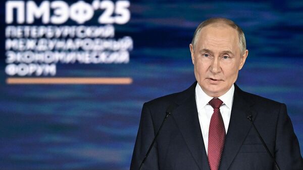 Президент РФ Владимир Путин на пленарном заседании XXVIII Петербургского международного экономического форум - Sputnik Türkiye