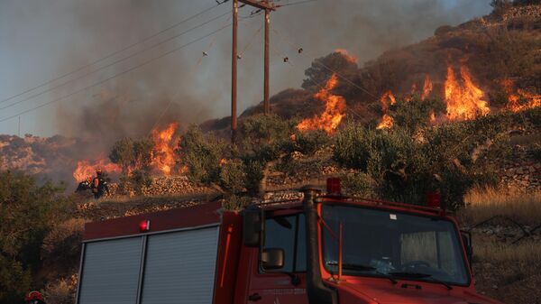Yunanistan'ın Girit Adası'ndaki orman yangınını söndürme çalışmaları devam ediyor - Sputnik Türkiye