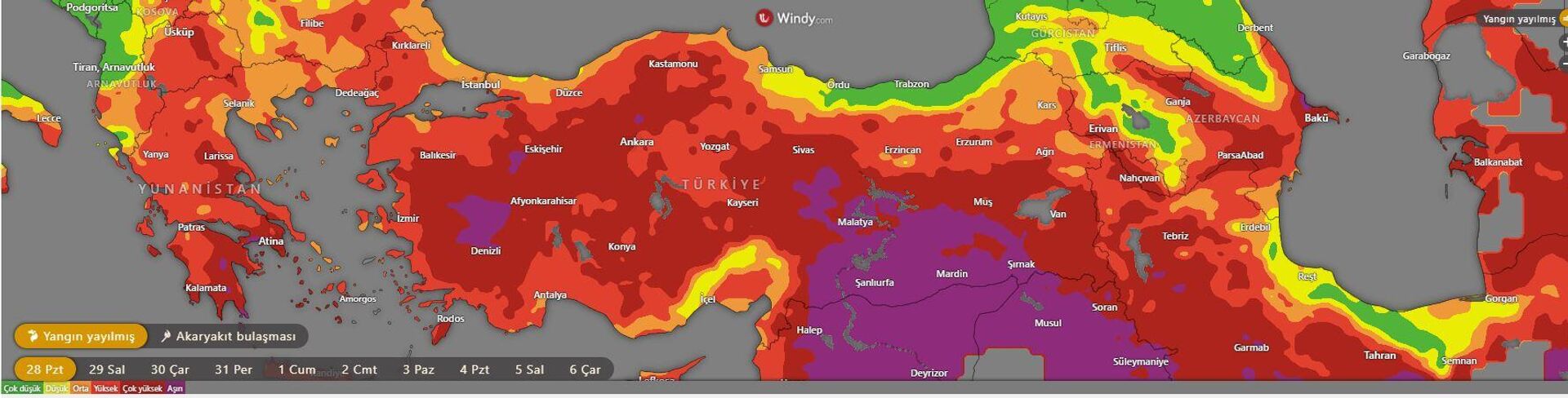 Türkiye yangın risk haritası 2025: - Sputnik Türkiye, 1920, 28.07.2025