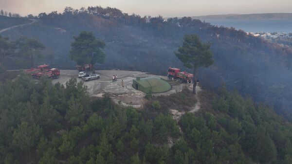 Çamtepe mevkisine ilerleyen alevler, ekiplerin yoğun çabasıyla Turgut Reis Tabyası'na ulaşmadan durduruldu - Sputnik Türkiye
