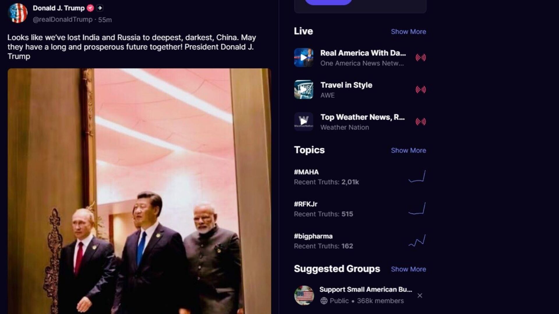 Trump, Putin, Şi Cinging ve Modi'nin fotoğrafını paylaştı. - Sputnik Türkiye, 1920, 05.09.2025