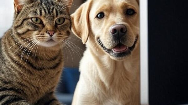Bilgisayar başında oturan kedi ve köpek - Sputnik Türkiye