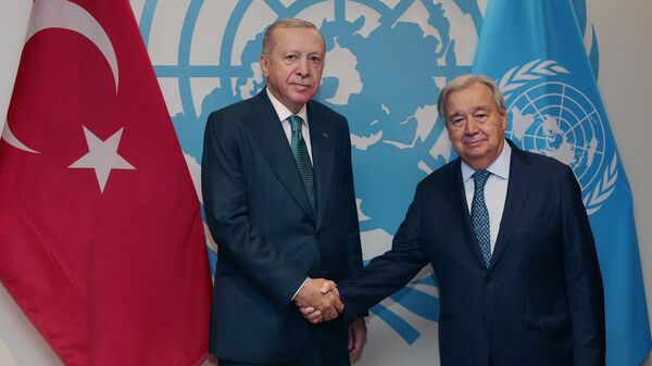 Cumhurbaşkanı Erdoğan,  Birleşmiş Milletler Genel Sekreteri Antonio Guterres ile görüştü - Sputnik Türkiye