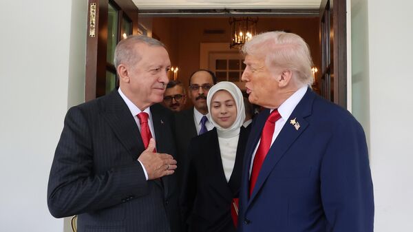 Cumhurbaşkanı Recep Tayyip Erdoğan, ABD Başkanı Donald Trump ile Beyaz Saray'da bir araya geldi.  - Sputnik Türkiye
