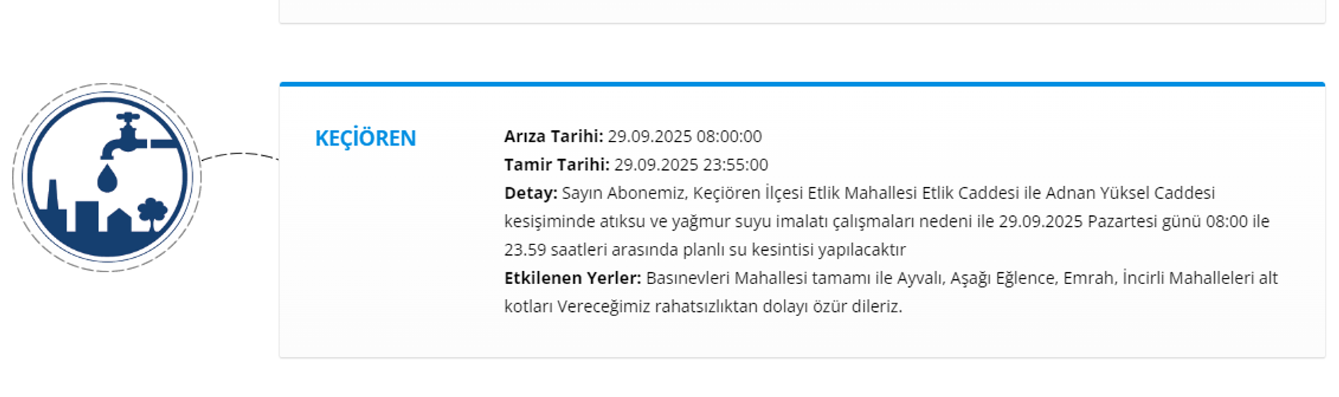 Keçiören su kesintisi - Sputnik Türkiye, 1920, 29.09.2025