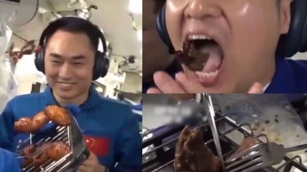 Tiengong Uzay İstasyonu’ndaki taykonotlar, istasyona kurulan özel fırınla uzayda ilk kez ızgara et ve tavuk pişirerek bir ilke imza attı. - Sputnik Türkiye