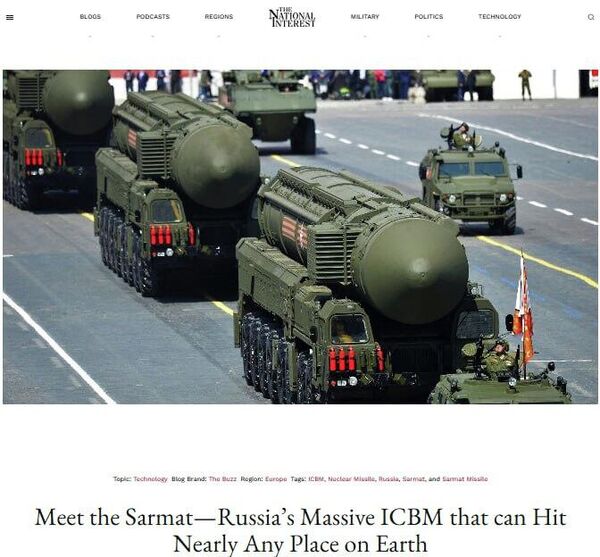National Interest's article about Russia's Sarmat National Interest's article about Russia's Sarmat - Sputnik Türkiye
