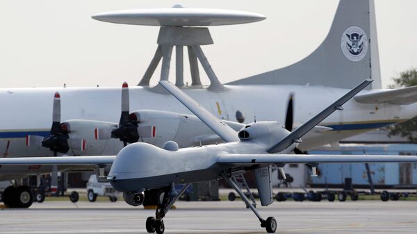 General Atomics MQ-9 Reaper unmanned aircraft taxis at the Naval Air Station in Corpus Christi, Texas. - Sputnik Türkiye