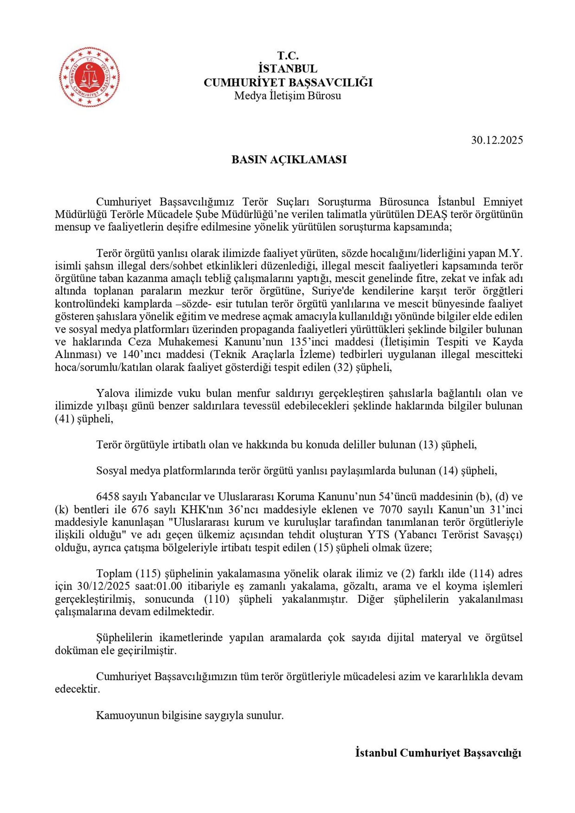 İstanbul Başsavcılığı açıklaması İstanbul Başsavcılığı açıklaması - Sputnik Türkiye, 1920, 30.12.2025