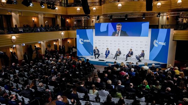 Andrej Plenkovic, Prime Minister, Republic of Croatia, Kristr˙n Mjoll Frostadottir, Prime Minister of Iceland, Alexander Stubb, President of Finland and Edgars Rinkevics, President of Latvia, from left, speak as part of a panel discussion during the Munich Security Conference at the Bayerischer Hof Hotel in Munich, Germany, Sunday, Feb. 16, 2025. - Sputnik Türkiye