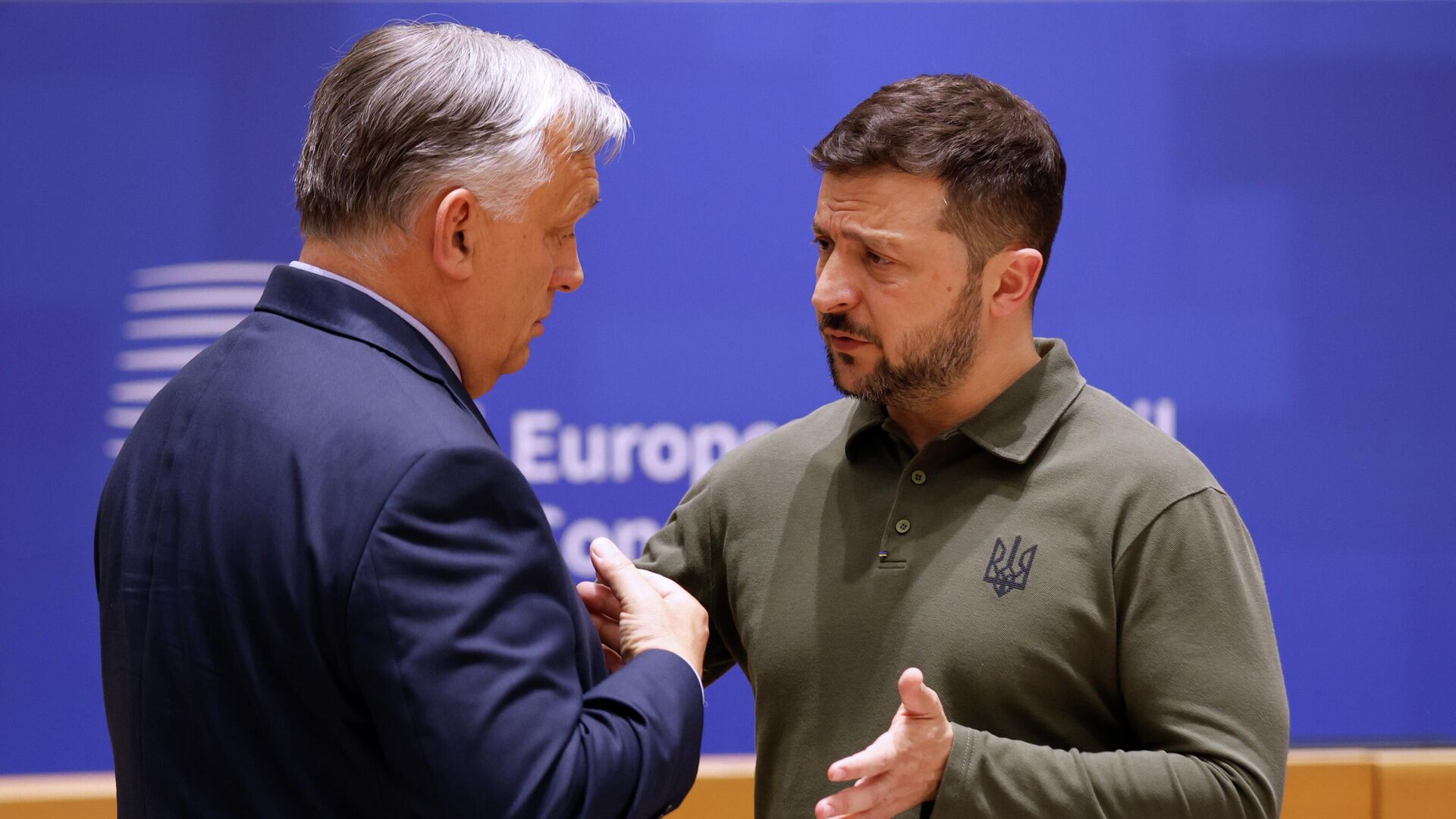 Hungary's Prime Minister Viktor Orban, left, speaks with Ukraine's Volodymyr Zelensky during a round table meeting at an EU summit in Brussels, June 27, 2024. Hungary's Prime Minister Viktor Orban, left, speaks with Ukraine's Volodymyr Zelensky during a round table meeting at an EU summit in Brussels, June 27, 2024. - Sputnik Türkiye, 1920, 15.02.2026