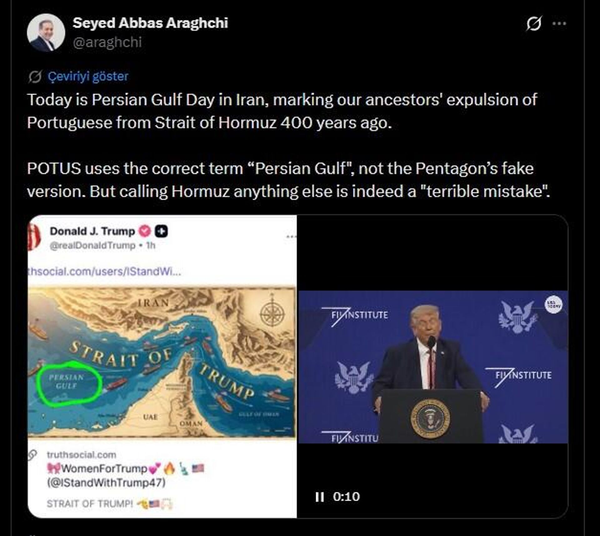 Arakçi'nin sosyal medya gönderisi - Sputnik Türkiye, 1920, 30.04.2026