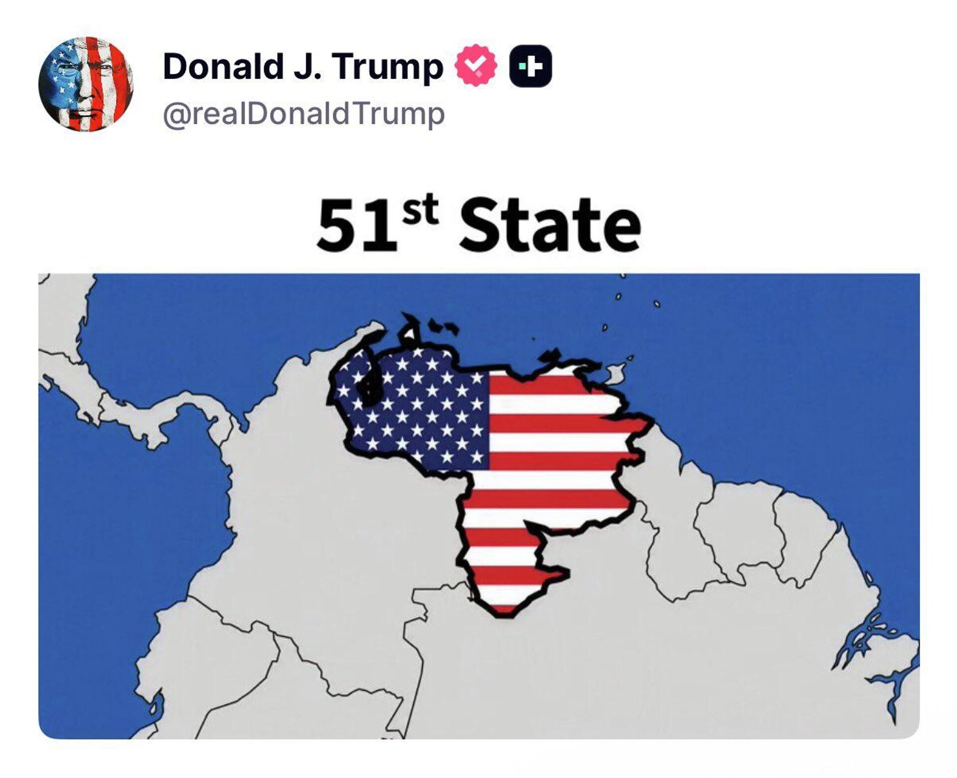 Trump, Venezuela'yı ABD'nin 51. eyaleti olarak gösteren bir görsel paylaştı - Sputnik Türkiye, 1920, 13.05.2026