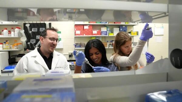 Professor Tim Jarome (at left) oversees two students working in his lab on memory disorder research. Photo by Marya Barlow for Virginia Tech.

 - Sputnik Türkiye