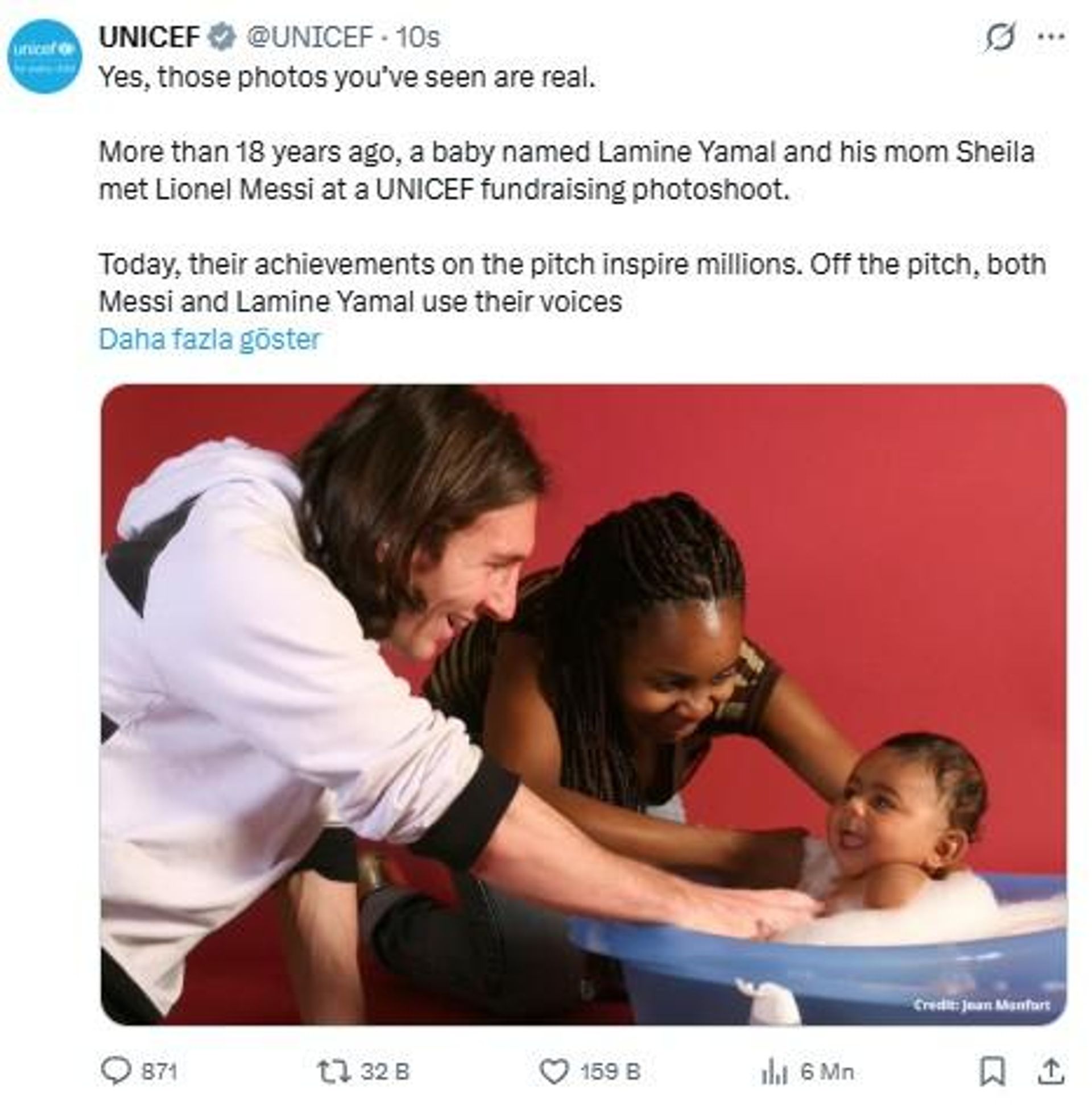 Messi'nin bebek Lamine Yamal ile çekindiği fotoğrafı UNICEF doğruladı - Sputnik Türkiye, 1920, 17.07.2026