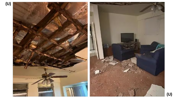 Ceilings crumble inside homes on Kadena Air Force Base, Japan. According to the Defense Department Office of Inspector General, 139 homes in the Stearley Heights Housing neighborhood were affected by ceiling collapse. (Screenshot/DoD Inspector General)
 - Sputnik Türkiye