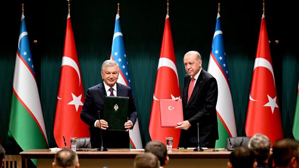 Cumhurbaşkanı Recep Tayyip Erdoğan, Özbekistan Cumhurbaşkanı Şevket Mirziyoyev - Sputnik Türkiye
