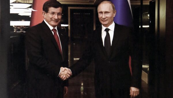 Türkiye Başbakanı Ahmet Davutoğlu ile Rusya Devlet Başkanı Vladimir Putin - Sputnik Türkiye