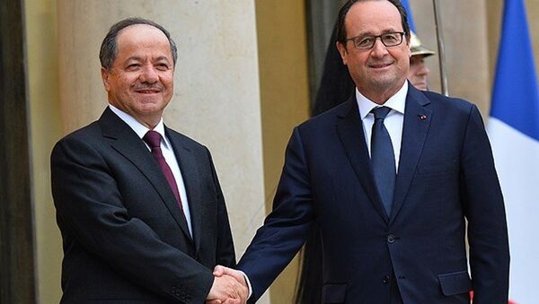 Fransa Cumhurbaşkanı François Hollande ile IKBY Başkanı Mesut Barzani - Sputnik Türkiye