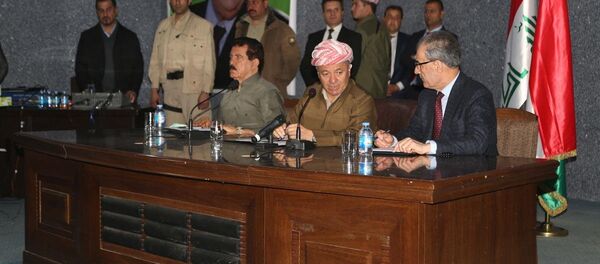 Irak Kürt Bölgesel Yönetimi Başkanı Mesut Barzani, Kerkük Valisi Necmeddin Kerim - Sputnik Türkiye