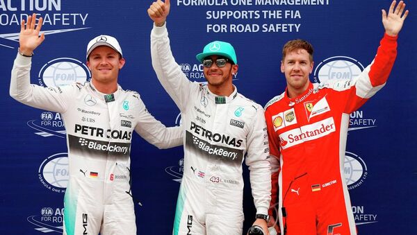F1 pilotları Nico Rosberg- Lewis Hamilton- Sebastian Vettel - Sputnik Türkiye
