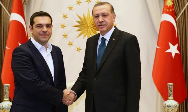 Cumhurbaşkanı Recep Tayyip Erdoğan, Yunanistan Başbakanı Aleksis Çipras'ı Cumhurbaşkanlığı Külliyesi'nde kabul etti.  - Sputnik Türkiye