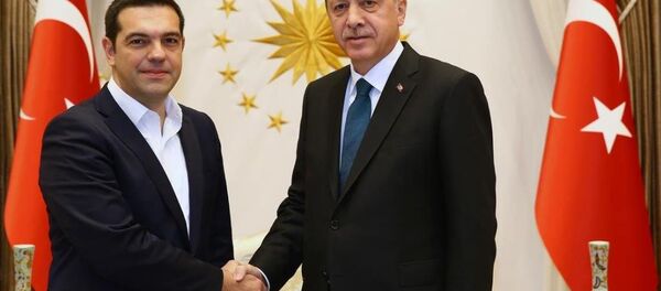 Cumhurbaşkanı Recep Tayyip Erdoğan, Yunanistan Başbakanı Aleksis Çipras'ı Cumhurbaşkanlığı Külliyesi'nde kabul etti. - Sputnik Türkiye