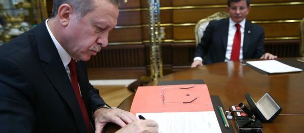Cumhurbaşkanı Recep Tayyip Erdoğan, AK Parti Genel Başkanı ve Başbakan Ahmet Davutoğlu başkanlığında kurulan 64. Türkiye Cumhuriyeti Hükümetini onayladı. Cumhurbaşkanı Recep Tayyip Erdoğan, AK Parti Genel Başkanı ve Başbakan Ahmet Davutoğlu başkanlığında kurulan 64. Türkiye Cumhuriyeti Hükümetini onayladı. - Sputnik Türkiye