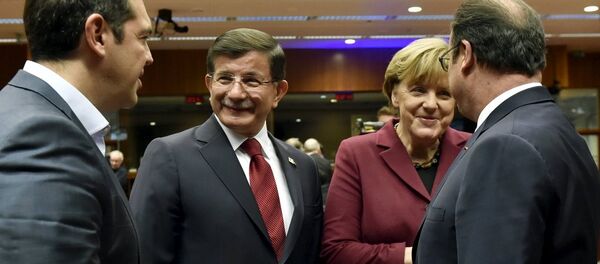 Almanya Başbakanı Merkel - Fransa Cumhurbaşkanı Hollande - Başbakan Davutoğlu - Yunanistan Başbakanı Çipras - Sputnik Türkiye