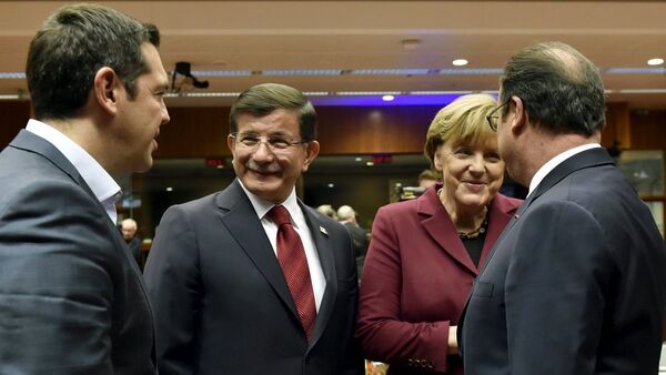 Almanya Başbakanı Merkel - Fransa Cumhurbaşkanı Hollande - Başbakan Davutoğlu - Yunanistan Başbakanı Çipras - Sputnik Türkiye