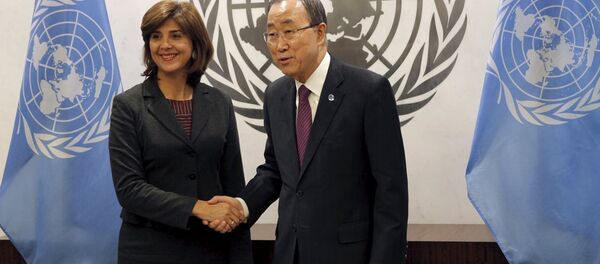 Kolombiya Dışişleri Bakanı Maria Angela Holguin Cuellar- BM Genel Sekreteri Ban Ki-mun - Sputnik Türkiye