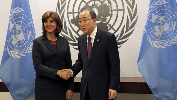 Kolombiya Dışişleri Bakanı Maria Angela Holguin Cuellar- BM Genel Sekreteri Ban Ki-mun - Sputnik Türkiye
