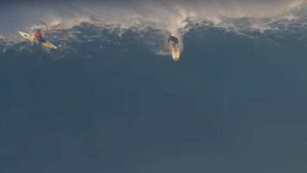 Hawaii’de yaklaşık 12 metre yükseklikteki dev dalganın üzerinde sörf yaparken düşen Tom Dosland, ölümden döndü. - Sputnik Türkiye