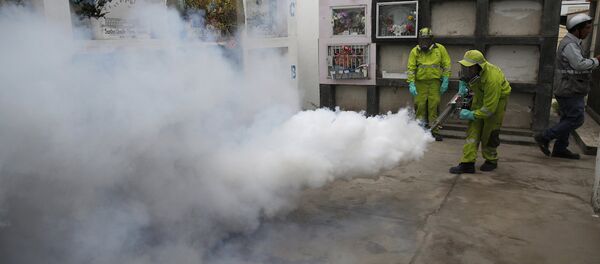 Sağlık görevlileri, Zika virüsüyle mücadele kapsamında Lima'daki bir mezarlıkta ilaçlama çalışması yapıyor. - Sputnik Türkiye