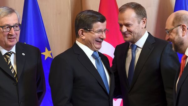 Ahmet Davutoğlu - Jean-Claude Juncker - Donald Tusk - Martin Schulz - Sputnik Türkiye