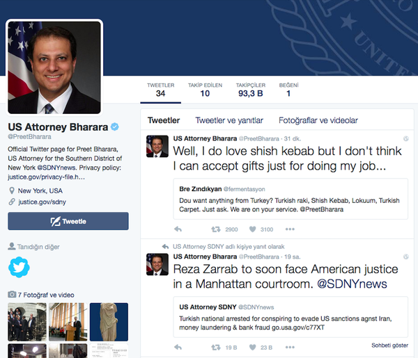 New York Güney Bölge Savcısı Preet Bharara’nın Twitter hesabı - Sputnik Türkiye