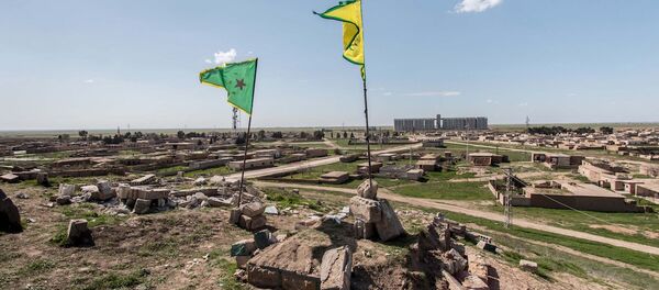 Haseke yakınlarındaki YPG bayrakları Haseke yakınlarındaki YPG bayrakları - Sputnik Türkiye