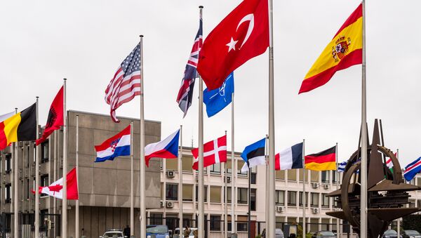 NATO country flags wave outside NATO headquarters in Brussels on Tuesday July 28, 2015 - Sputnik Türkiye