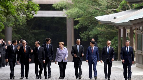Barack Obama, Francois Hollande, Matteo Renzi, David Cameron, Angela Merkel, Justin Trudeau, Shinzo Abe, Donald Tusk, Jean-Claude Juncker - Sputnik Türkiye