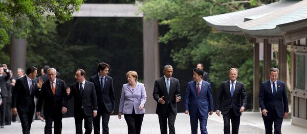 Barack Obama, Francois Hollande, Matteo Renzi, David Cameron, Angela Merkel, Justin Trudeau, Shinzo Abe, Donald Tusk, Jean-Claude Juncker - Sputnik Türkiye
