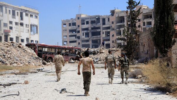 Beni Zeyd girişinde devriye gezen Suriye ordusu askerleri. - Sputnik Türkiye
