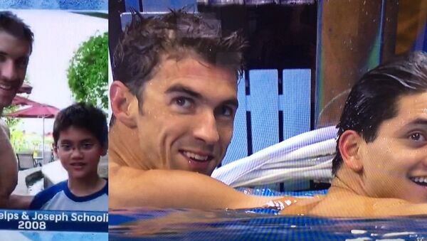 Phelps ile 13 yaşındayken ABD'li yüzücüyü ziyarete giden Schooling - Sputnik Türkiye