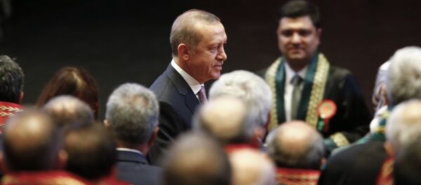 Cumhurbaşkanı Recep Tayyip Erdoğan, salona girerken hakim ve savcılar ayağa kalkarak alkışladı. - Sputnik Türkiye