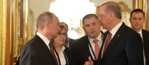 Putin ve Erdoğan görüşme öncesinde ayaküstü sohbet etti. - Sputnik Türkiye