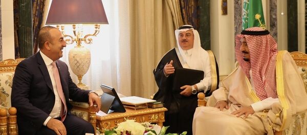 Türkiye Dışişleri Bakanı Mevlüt Çavuşoğlu-Suudi Arabistan Dışişleri Bakanı Adil el-Cübeyr-Katar Dışişleri Bakanı Şeyh Muhammed bin Abdurrahman Al Sani - Sputnik Türkiye